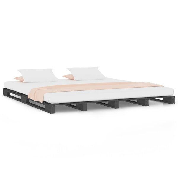 vidaXL Lit de palette sans matelas gris 140x190 cm bois massif