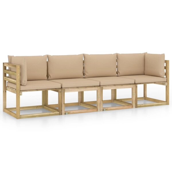 vidaXL Canapé de jardin 4 places avec coussins beige