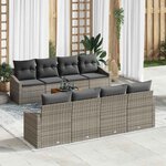 vidaXL Ensemble de canapé de jardin avec coussin 9 Pièces Gris Poly rotin