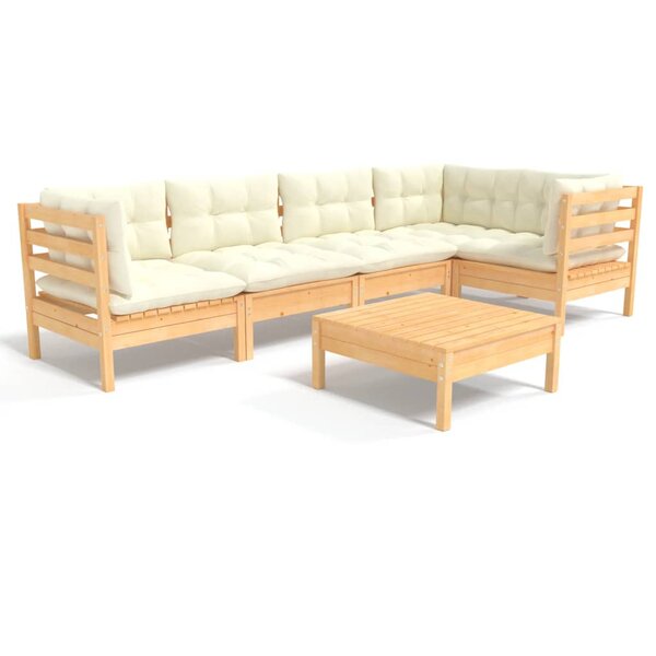 vidaXL Salon de jardin 6 Pièces avec coussins crème bois de pin