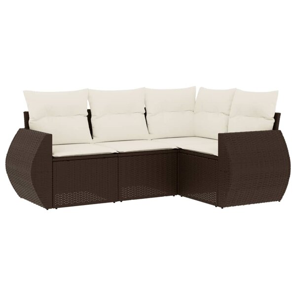 vidaXL Salon de jardin 4 Pièces avec coussins marron résine tressée