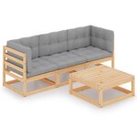Salon de jardin meuble d'extérieur ensemble de mobilier 4 pièces avec coussins bois de pin massif 02_0016112