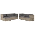 vidaXL Salon de jardin 7 Pièces avec coussins Gris Résine tressée