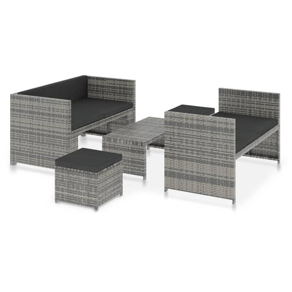 vidaXL Salon de jardin 5 Pièces avec coussins résine tressée gris