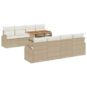 vidaXL Ensemble de canapé de jardin 9 Pièces Beige Poly rotin