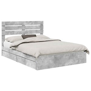 vidaXL Lit de Rangement Gris béton 150 x 200 cm Bois d'ingénierie