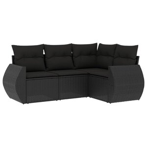 vidaXL Salon de jardin 4 Pièces avec coussins noir résine tressée