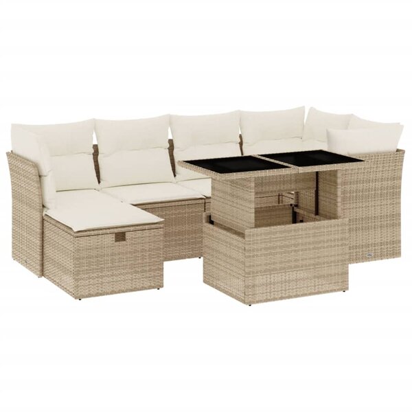 vidaXL Salon de jardin avec coussins 7 Pièces beige résine tressée