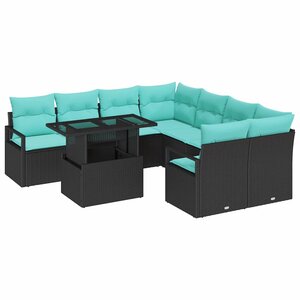 vidaXL Ensemble de canapé de jardin 9 Pièces Noir et Bleu polyrotin