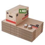 Pack and Move - Lot 40 Cartons Déménagement Premium - 60 X 30 X 30 - Extrême Résistance 20KG - Réutilisable - Poignées Renforcées - 2 Adhésifs Offerts