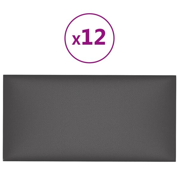 vidaXL Panneaux muraux 12 Pièces Gris 30x15 cm Similicuir 0 54 m²