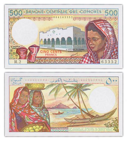 Billet de Collection 500 Francs 1986 Comores - Neuf - P10a