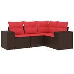 vidaXL Salon de jardin 4 Pièces avec coussins marron résine tressée