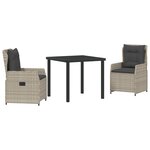 vidaXL Ensemble repas jardin 3 pièces   gris clair en poly rotin
