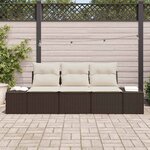 vidaXL Ensemble de canapé de jardin avec coussin 3 Pièces Marron et Crème
