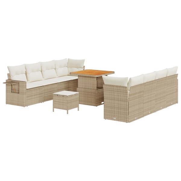 vidaXL Ensemble de salon de jardin 11 pièces avec coussins beige en poly rotin et acacia