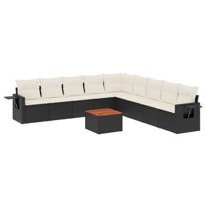vidaXL Salon de jardin 10 Pièces avec coussins noir résine tressée