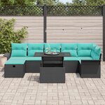 vidaXL Ensemble de canapé de jardin avec coussin 8 Pièces Noir Poly rotin