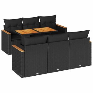 vidaXL Salon de jardin avec coussins 7 Pièces noir résine tressée acacia