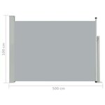 Vidaxl auvent latéral rétractable de patio 100x500 cm gris