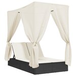 vidaXL Chaise longue double avec toit et rideaux noir résine tressée