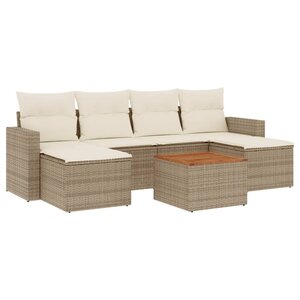 vidaXL Salon de jardin avec coussins 7 Pièces beige résine tressée