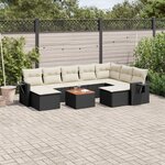vidaXL Salon de jardin 10 Pièces avec coussins noir résine tressée