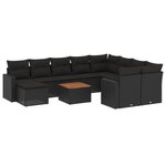 vidaXL Salon de jardin 11 Pièces avec coussins noir résine tressée