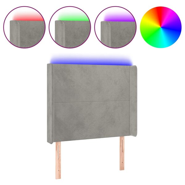 vidaXL Tête de lit à LED Gris clair 93x16x118/128 cm Velours