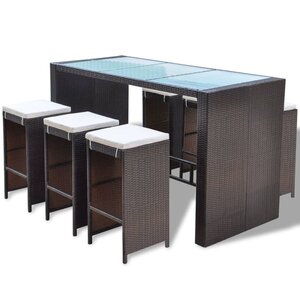 vidaXL Meuble de bar de jardin 7 Pièces et coussins Résine tressée Marron
