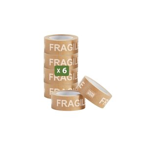 Pack and Move - Lot 6 rouleaux ruban adhésif kraft "fragile" pour emballage et déménagement - 50 m - Qualité Premium