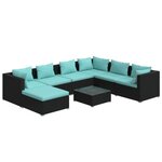 vidaXL Salon de jardin 8 Pièces avec coussins Résine tressée Noir