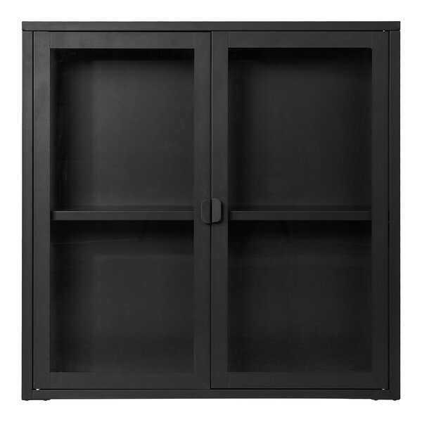 Vitrine suspendue 2 portes vitrées acier noir 80 x 18 x 80 cm
