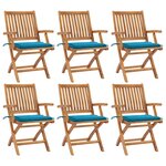 vidaXL Chaises pliables de jardin avec coussins lot de 6 Bois de teck