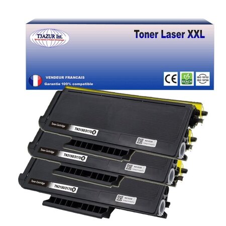 3 Toners compatibles avec Brother TN3170, TN3280 pour Brother MFC8380DLT, MFC8380DN, MFC8880DN, MFC8885DN, MFC8370DN, MFC8890DW - 8 000 pages - T3AZUR
