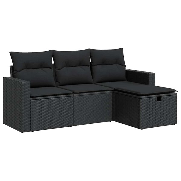 vidaXL Salon de jardin 4 Pièces avec coussins noir résine tressée