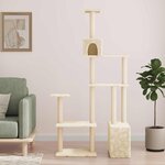 vidaXL Arbre à chat avec poteaux à griffer en sisal Crème 177 5 cm