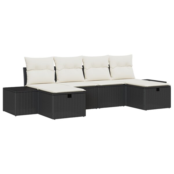 vidaXL Canapé de jardin 6 pièces de avec des coussins en poly rotin noir.
