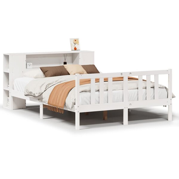 vidaXL Lit bibliothèque sans matelas blanc 160x200 cm bois pin massif