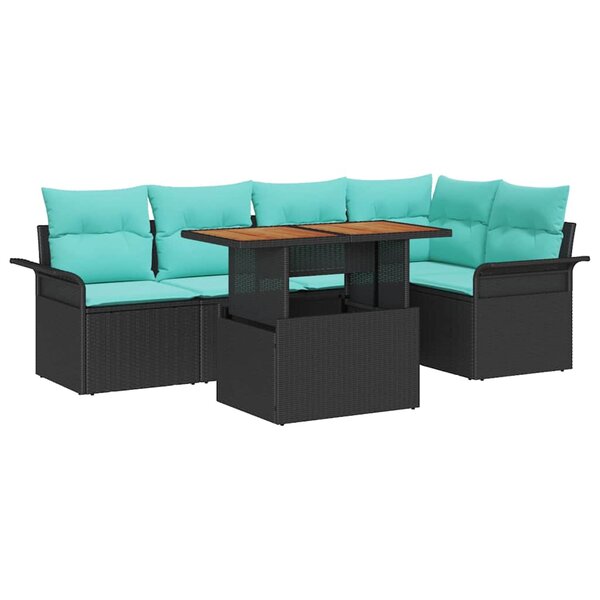 vidaXL Ensemble de canapé de jardin 6 Pièces Noir Poly rotin