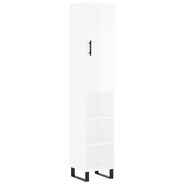 vidaXL Buffet haut Blanc brillant 34 5x34x180 cm Bois d'ingénierie