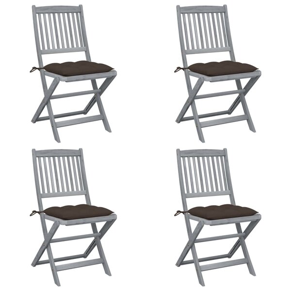 vidaXL Chaises pliables d'extérieur lot de 4 et coussins Bois d'acacia