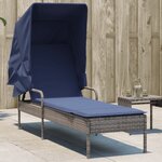 vidaXL Chaise longue avec auvent gris résine tressée