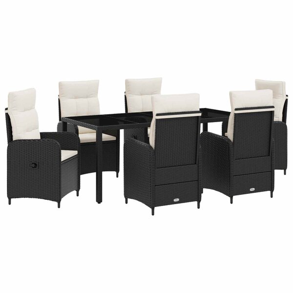 vidaXL Ensemble de repas extérieur 7 pc Noir et blanc crème polyrotin