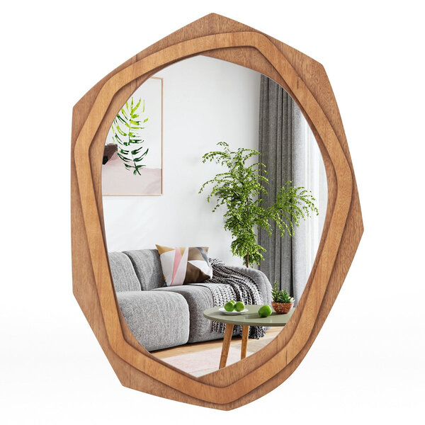 Miroir décoratif à cadre irrégulier grand miroir mural imperméable de 89 5 x 66 cm avec vis d'expansion miroir mural élégant pour salon naturel 20_0008911