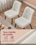 Lot de 4 chaises salle à manger chaise de cuisine rembourrée chenille jusqu’à 120 kg double coussin pieds en métal moderne pour salle à manger cuisine blanc 12_0006214