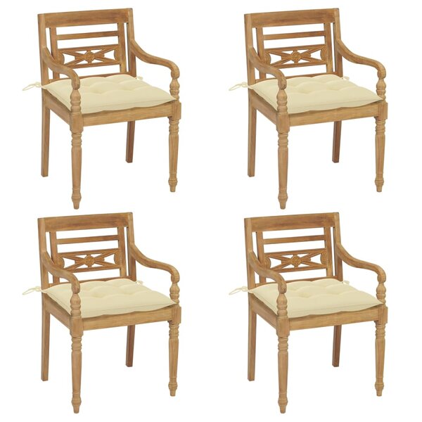 vidaXL Chaises Batavia avec coussins lot de 4 Bois de teck solide