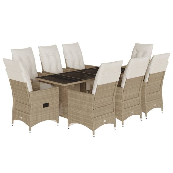 vidaXL Ensemble de bistro de jardin 9 Pièces coussins beige poly rotin