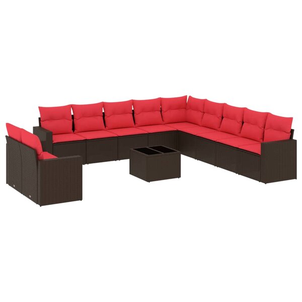 vidaXL Salon de jardin avec coussins 12 Pièces marron résine tressée