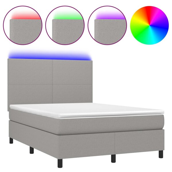 vidaXL Sommier à lattes de lit et matelas et LED Gris clair 140x190 cm